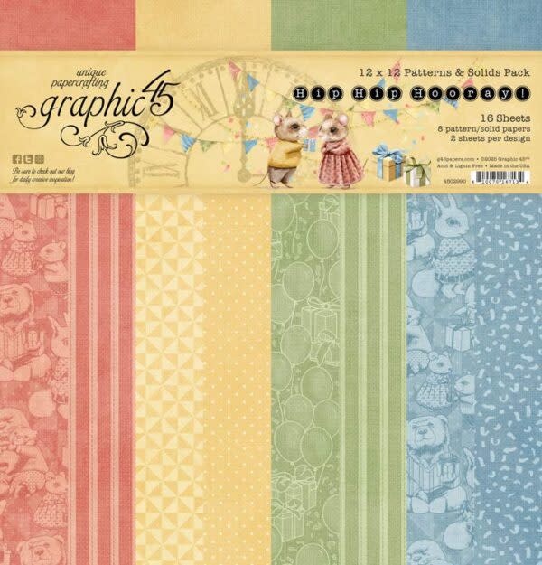 GRAPHIC 45 GRAPHIC 45 HIP HIP HOORAY PATTERNS & SOLIDS 12x12 COLLECTION PACK