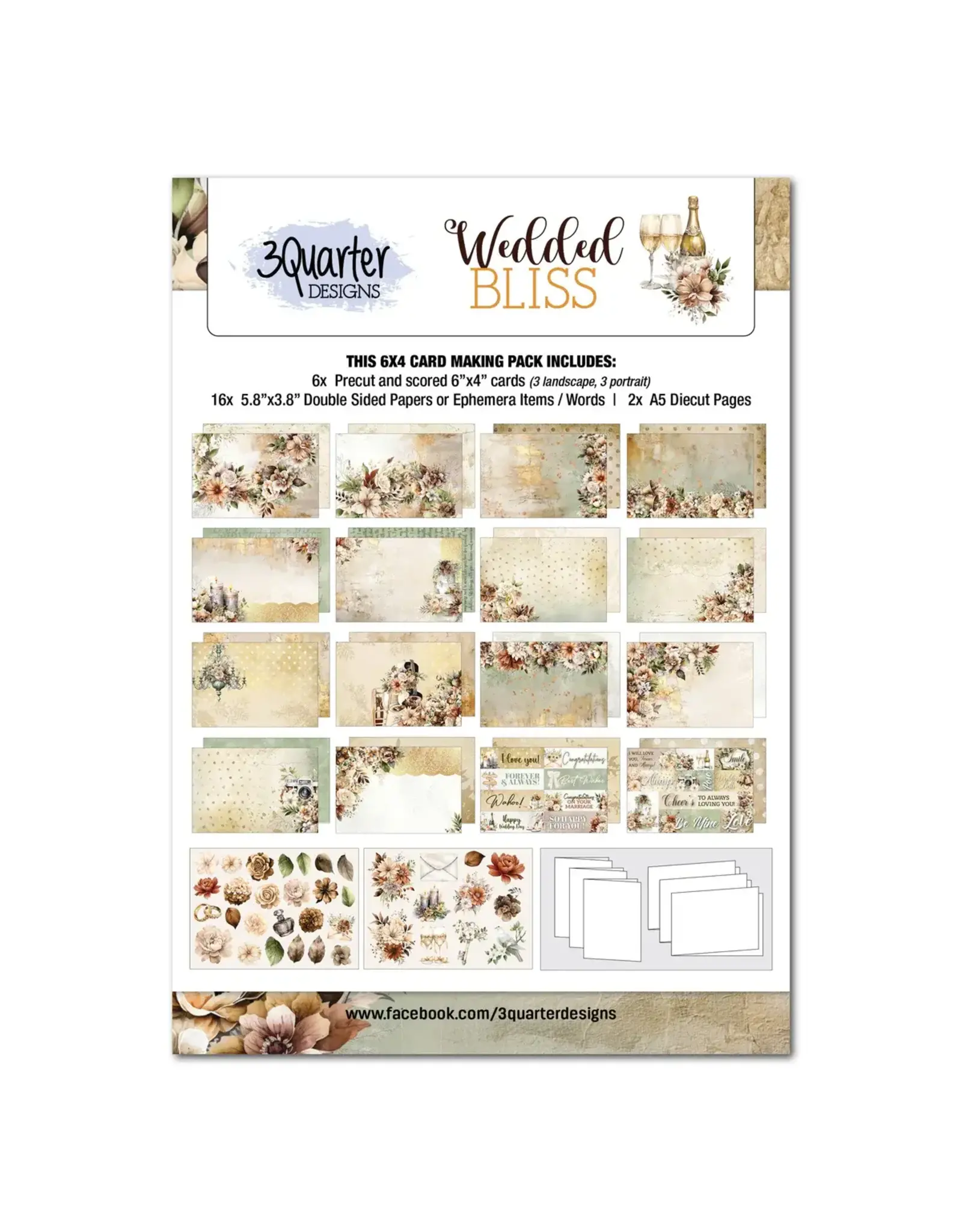3QUARTER DESIGNS 3QUARTER DESIGNS WEDDED BLISS 6x4 CARD PACK