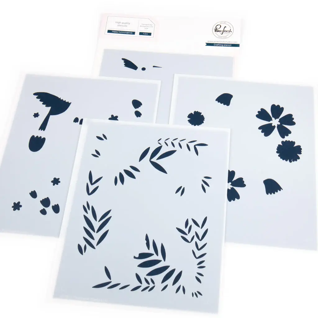 PINKFRESH PINKFRESH STUDIO HAPPY HUMMINGBIRDS STENCIL SET 4/PK