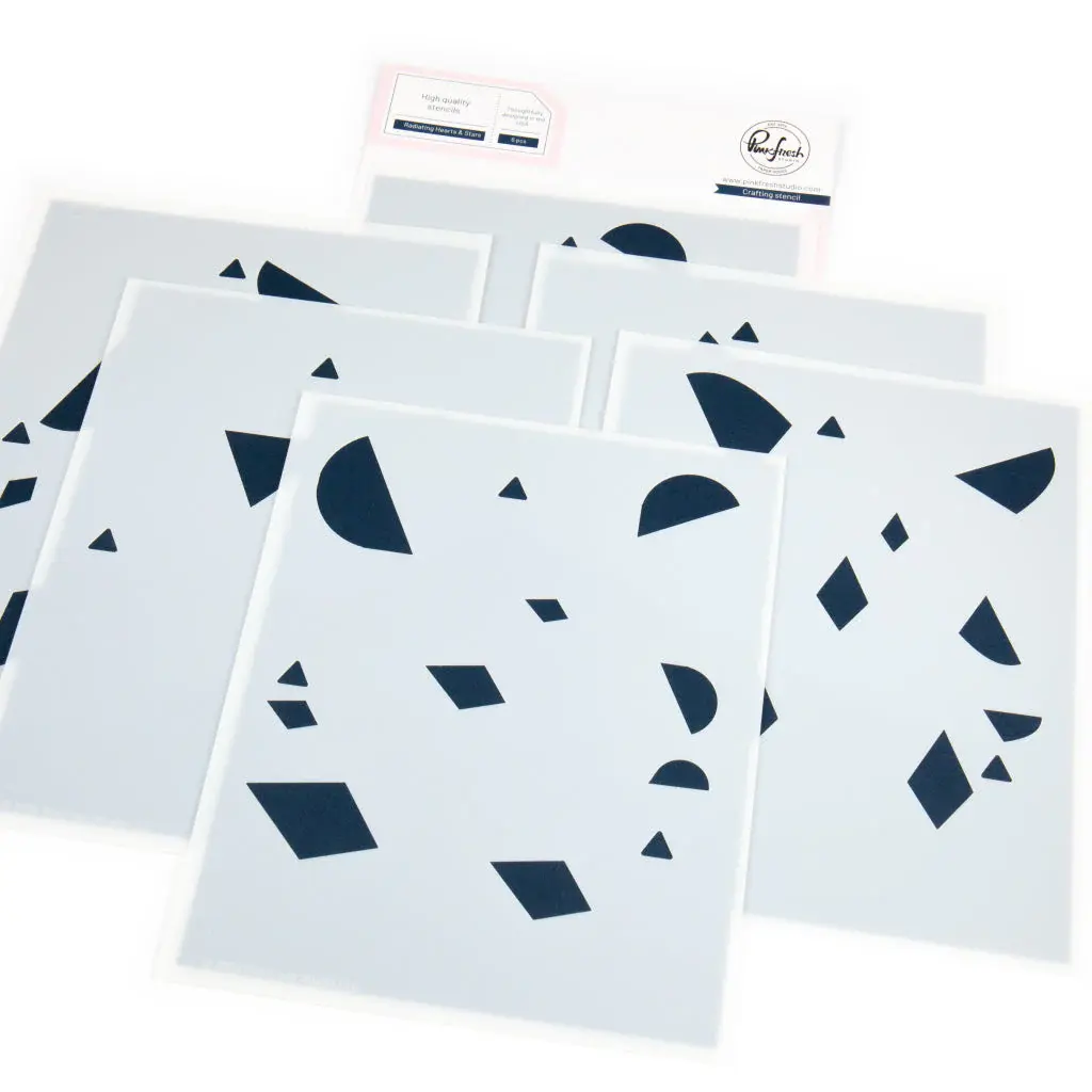 PINKFRESH PINKFRESH STUDIO RADIATING HEARTS & STARS STENCIL SET 6/PK