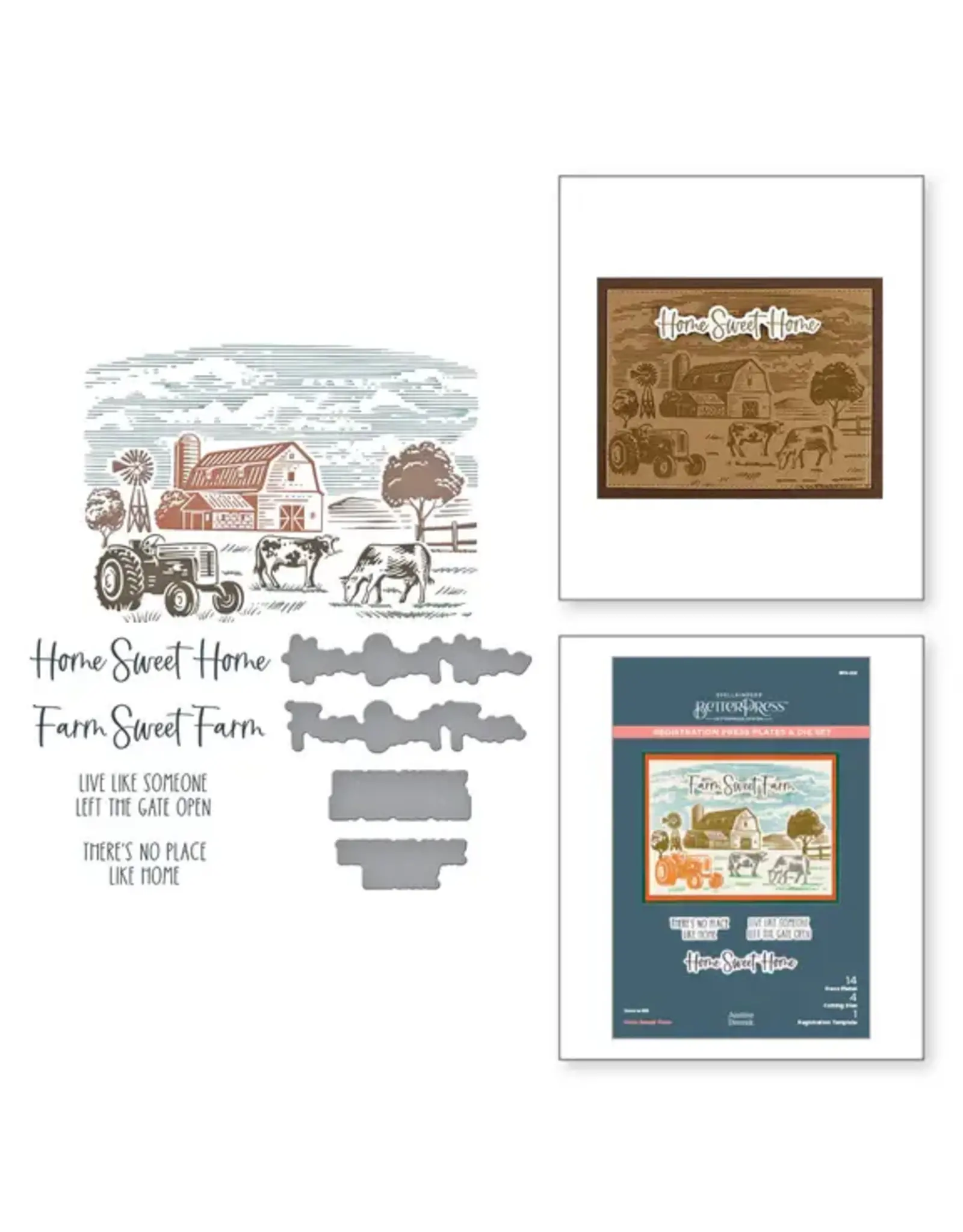 SPELLBINDERS SPELLBINDERS BETTERPRESS JUSTINE DVORAK JUSTINE'S FARM COLLECTION FARM SWEET FARM REGISTRATION PRESS PLATES & DIE SET