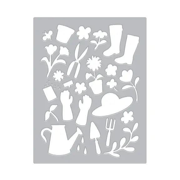 HERO ARTS HERO ARTS IN THE GARDEN COLLECTION GARDENING TOOLS & FLOWERS COVER PLATE DIE