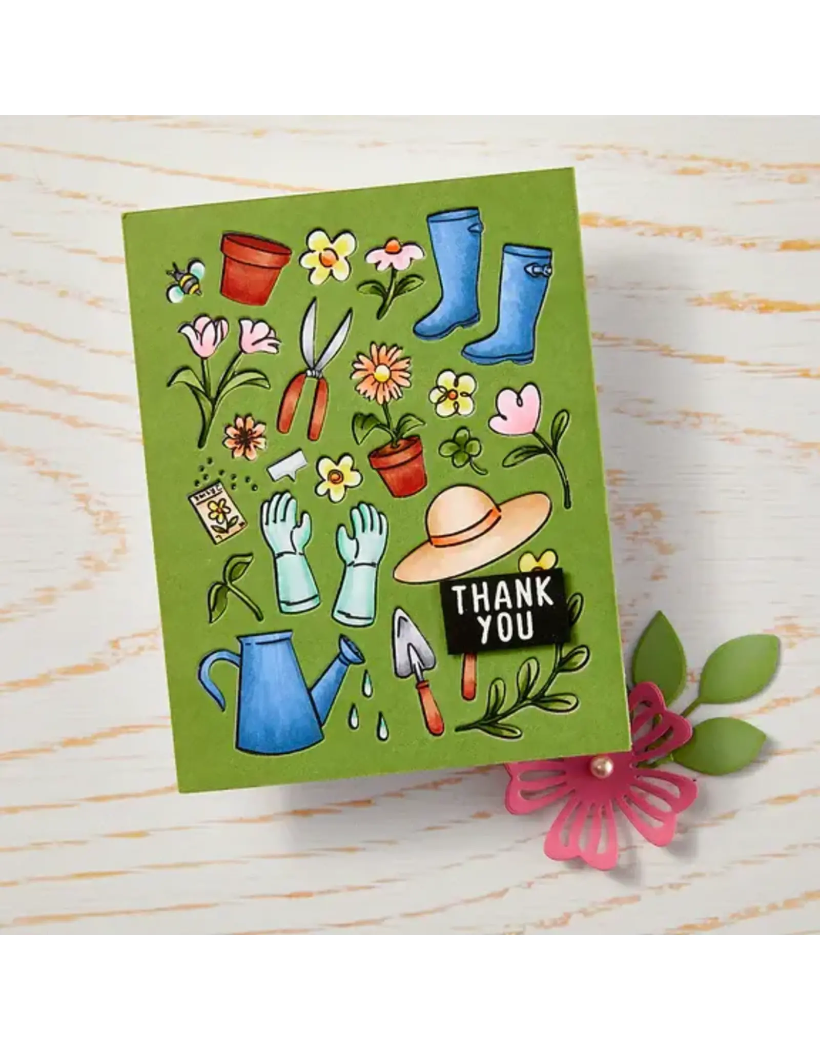 HERO ARTS HERO ARTS IN THE GARDEN COLLECTION GARDENING TOOLS & FLOWERS COVER PLATE DIE