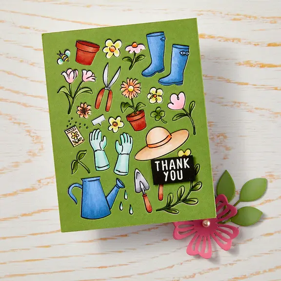 HERO ARTS HERO ARTS IN THE GARDEN COLLECTION GARDENING TOOLS & FLOWERS COVER PLATE DIE