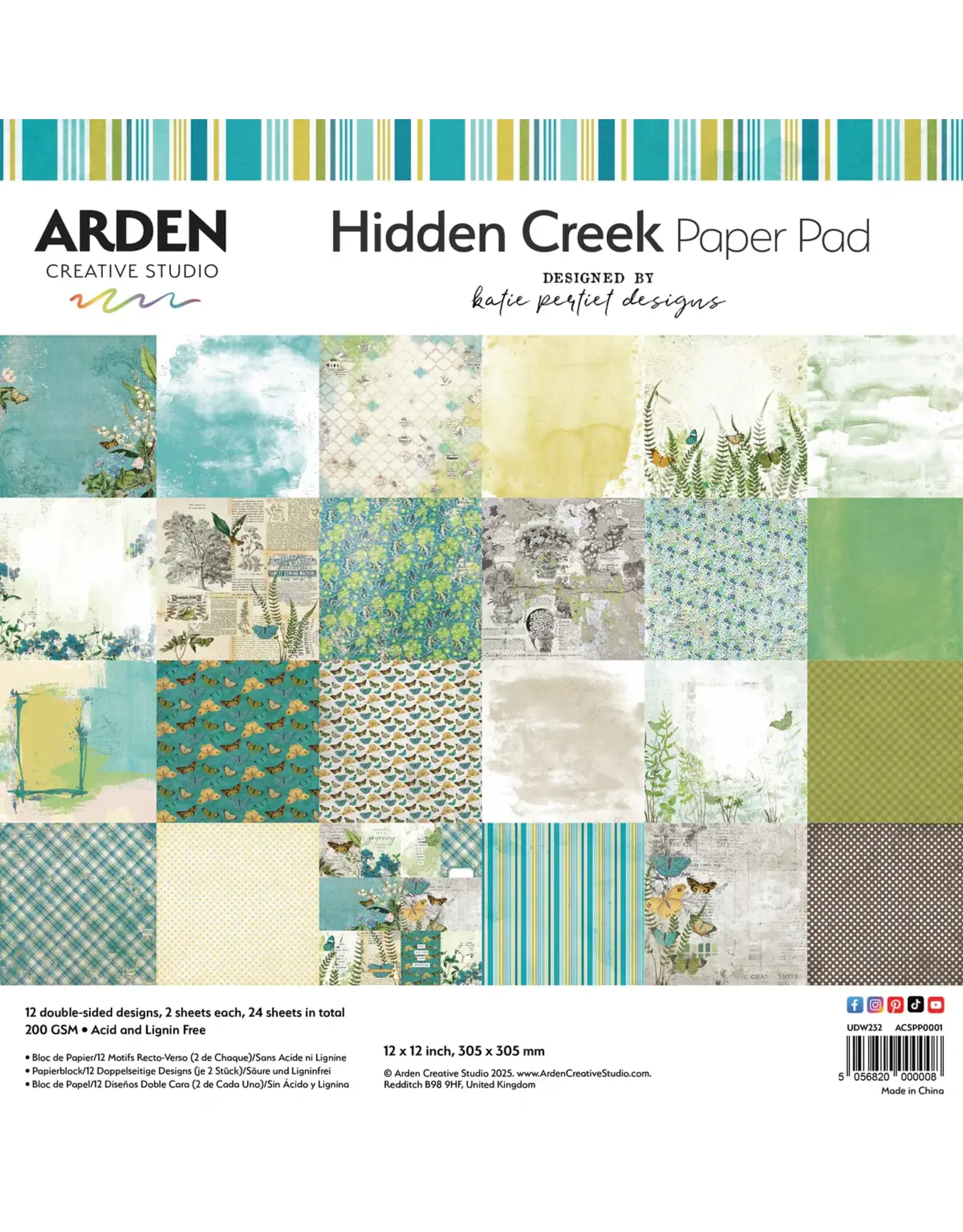 ARDEN CREATIVE STUDIO ARDEN CREATIVE STUDIO HIDDEN CREEK 12x12 PAPER PAD 24 SHEETS