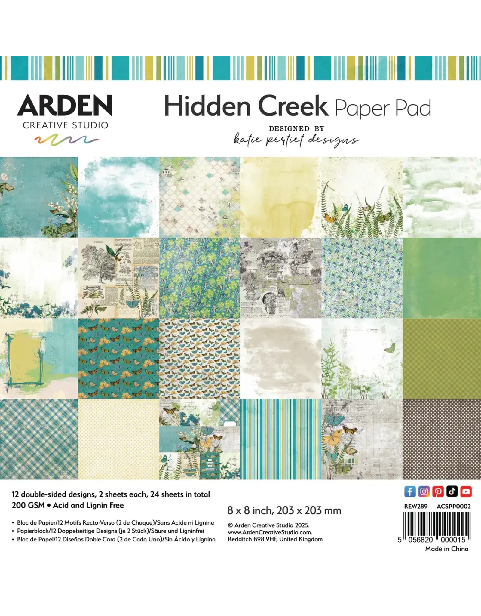 ARDEN CREATIVE STUDIO ARDEN CREATIVE STUDIO HIDDEN CREEK 8x8 PAPER PAD 24 SHEETS