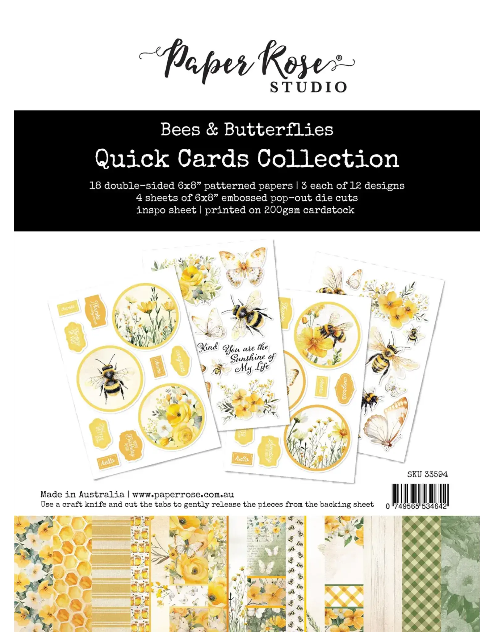 PAPER ROSE PAPER ROSE BEES & BUTTERFLIES QUICK CARDS KIT