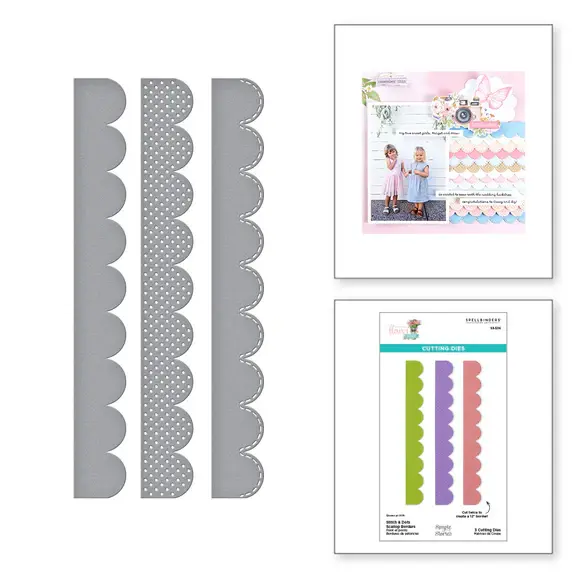 SPELLBINDERS SPELLBINDERS SIMPLE STORIES SIMPLE VINTAGE FLOWER SHOPPE COLLECTION STITCH & DOTS SCALLOP BORDERS ETCHED DIE SET