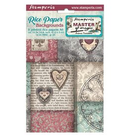 STAMPERIA STAMPERIA MASTER OF MAGIC ASSORTED A6 RICE PAPER DECOUPAGE BACKGROUNDS 10.5X14.8CM 8/PK