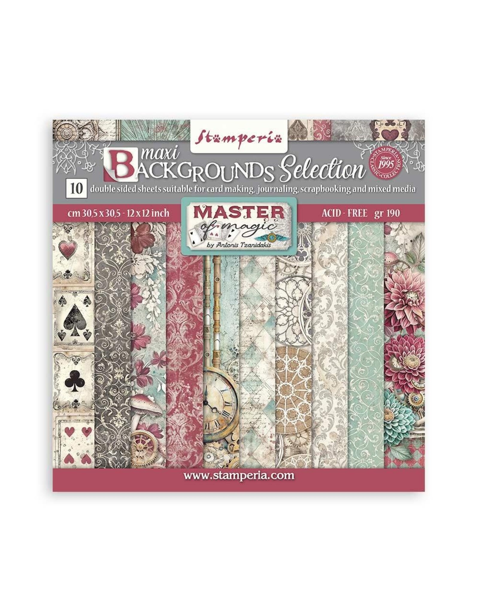 STAMPERIA STAMPERIA MASTER OF MAGIC MAXI BACKGROUNDS SELECTION 12X12 COLLECTION PACK 10 SHEETS