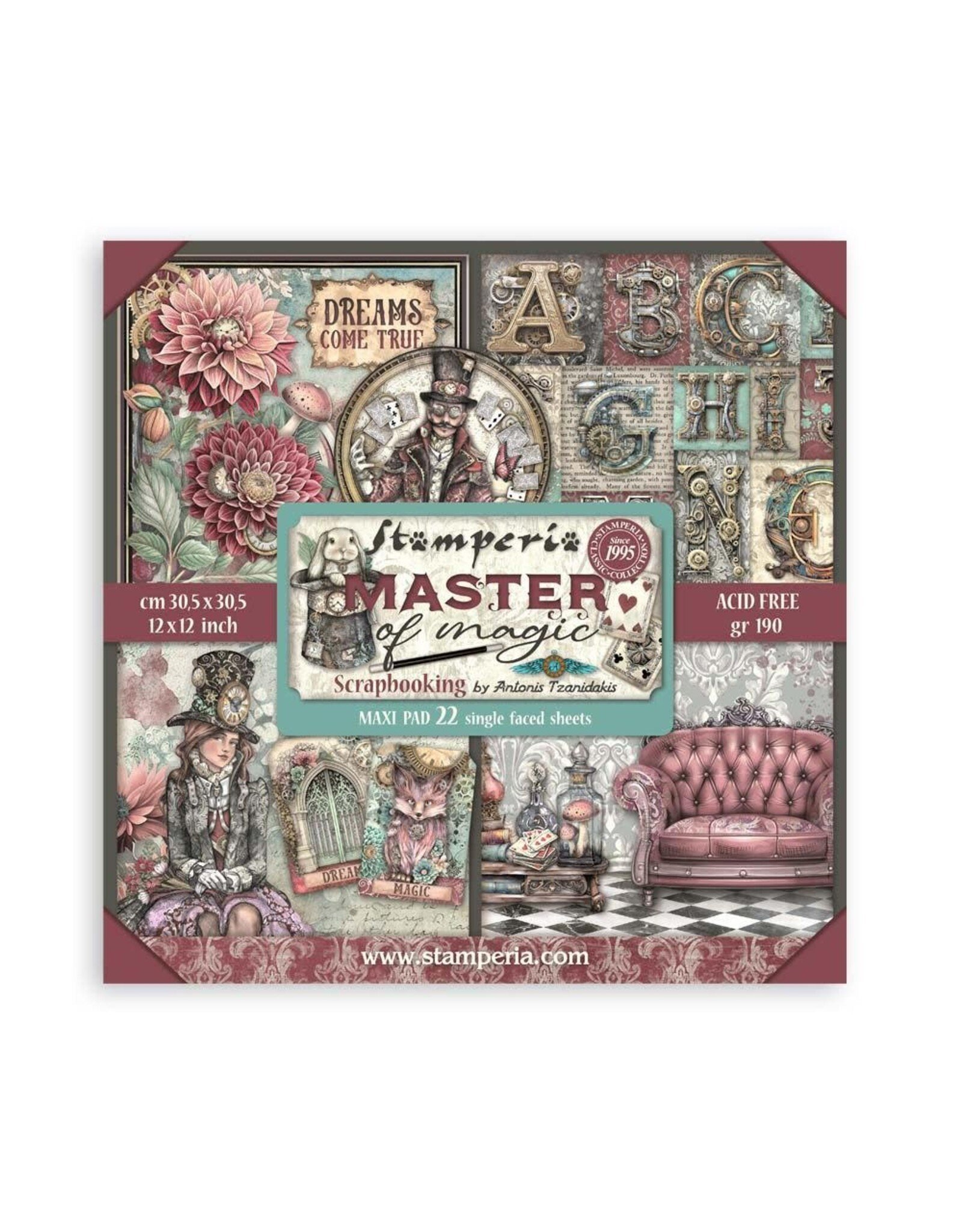 STAMPERIA STAMPERIA MASTER OF MAGIC MAXI PAD 12x12 PAPER PACK 22 SHEETS