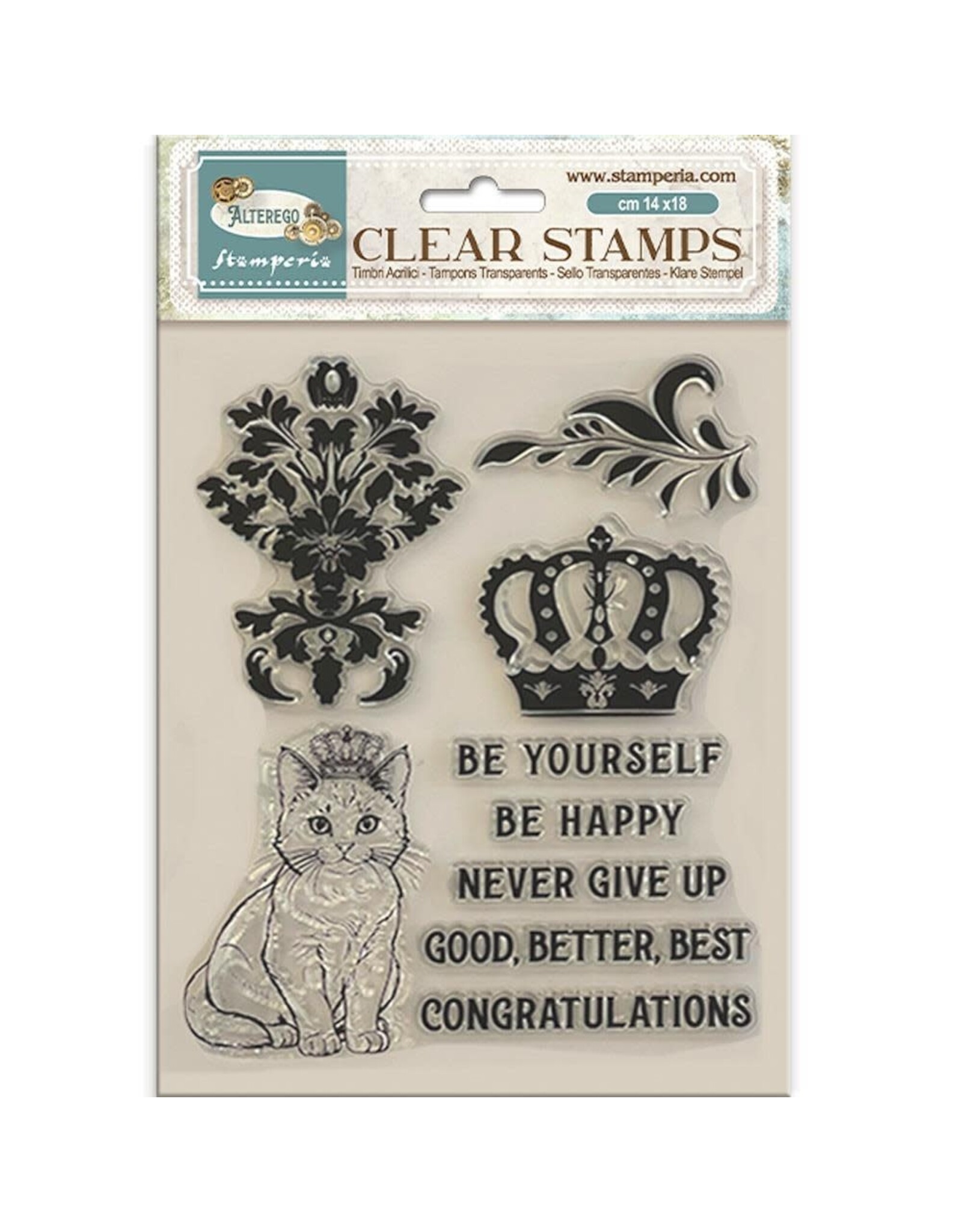 STAMPERIA STAMPERIA ALTEREGO CROWN AND CAT CLEAR STAMP SET