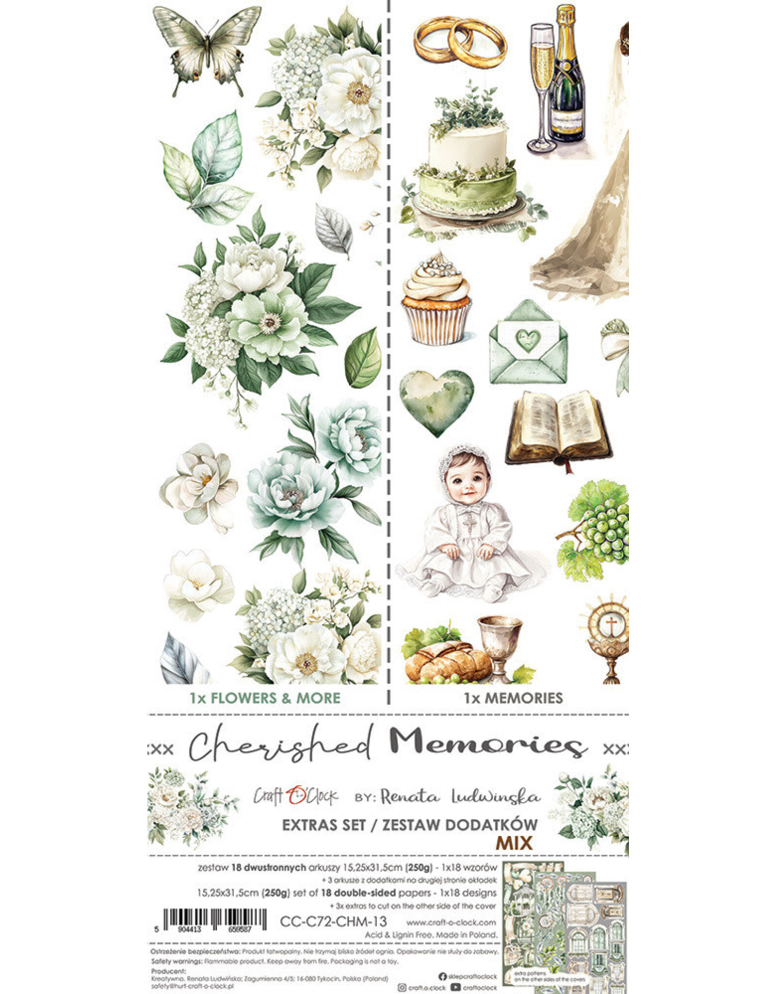 CRAFT O'CLOCK CRAFT O'CLOCK CHERISHED MEMORIES EXTRAS SET-MIX 6x12  COLLECTION PACK 18 SHEETS