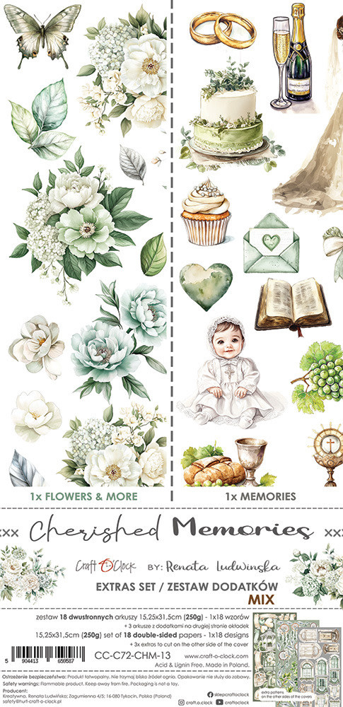 CRAFT O'CLOCK CRAFT O'CLOCK CHERISHED MEMORIES EXTRAS SET-MIX 6x12 COLLECTION PACK 18 SHEETS