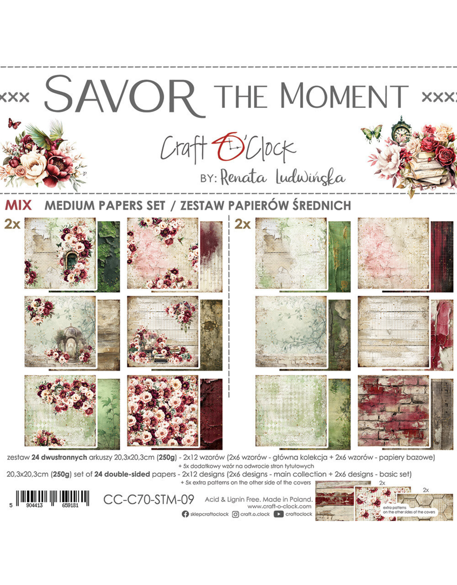 CRAFT O'CLOCK CRAFT O'CLOCK SAVOR THE MOMENT 8x8 MEDIUM-MIX PAPERS SET 24 SHEETS