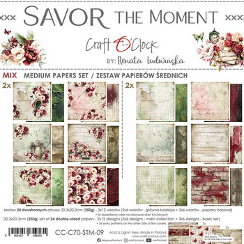 CRAFT O'CLOCK CRAFT O'CLOCK SAVOR THE MOMENT 8x8 MEDIUM-MIX PAPERS SET 24 SHEETS