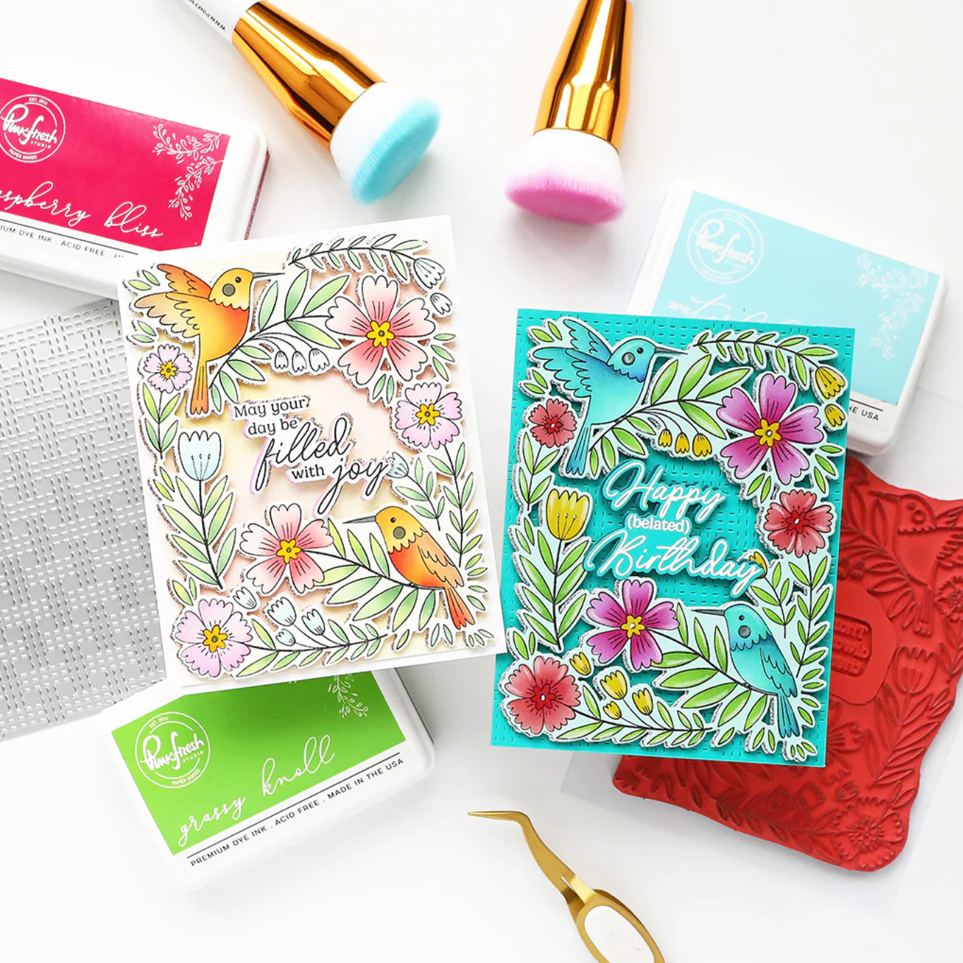 PINKFRESH PINKFRESH STUDIO HAPPY HUMMINGBIRDS STENCIL SET 4/PK