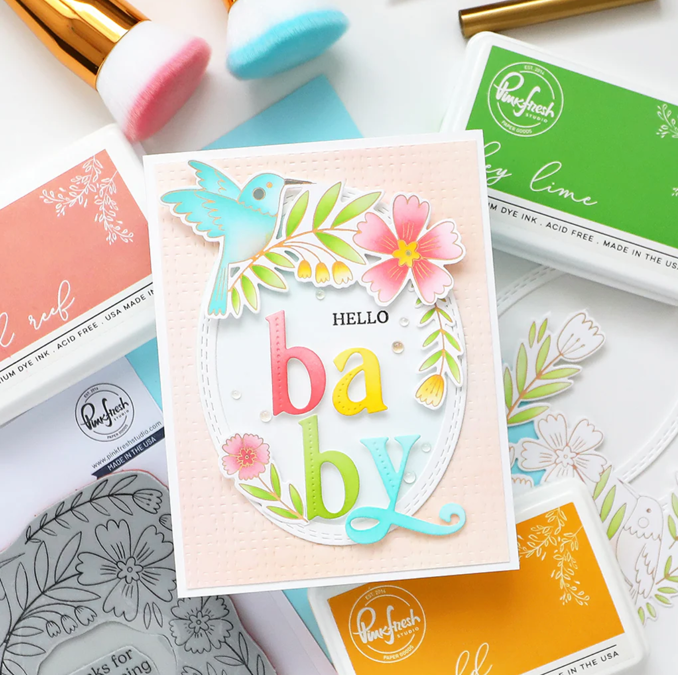 PINKFRESH PINKFRESH STUDIO HAPPY HUMMINGBIRDS STENCIL SET 4/PK