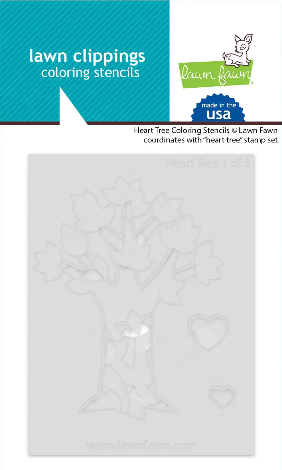 LAWN FAWN LAWN FAWN HEART TREE COLORING STENCIL 3/PK
