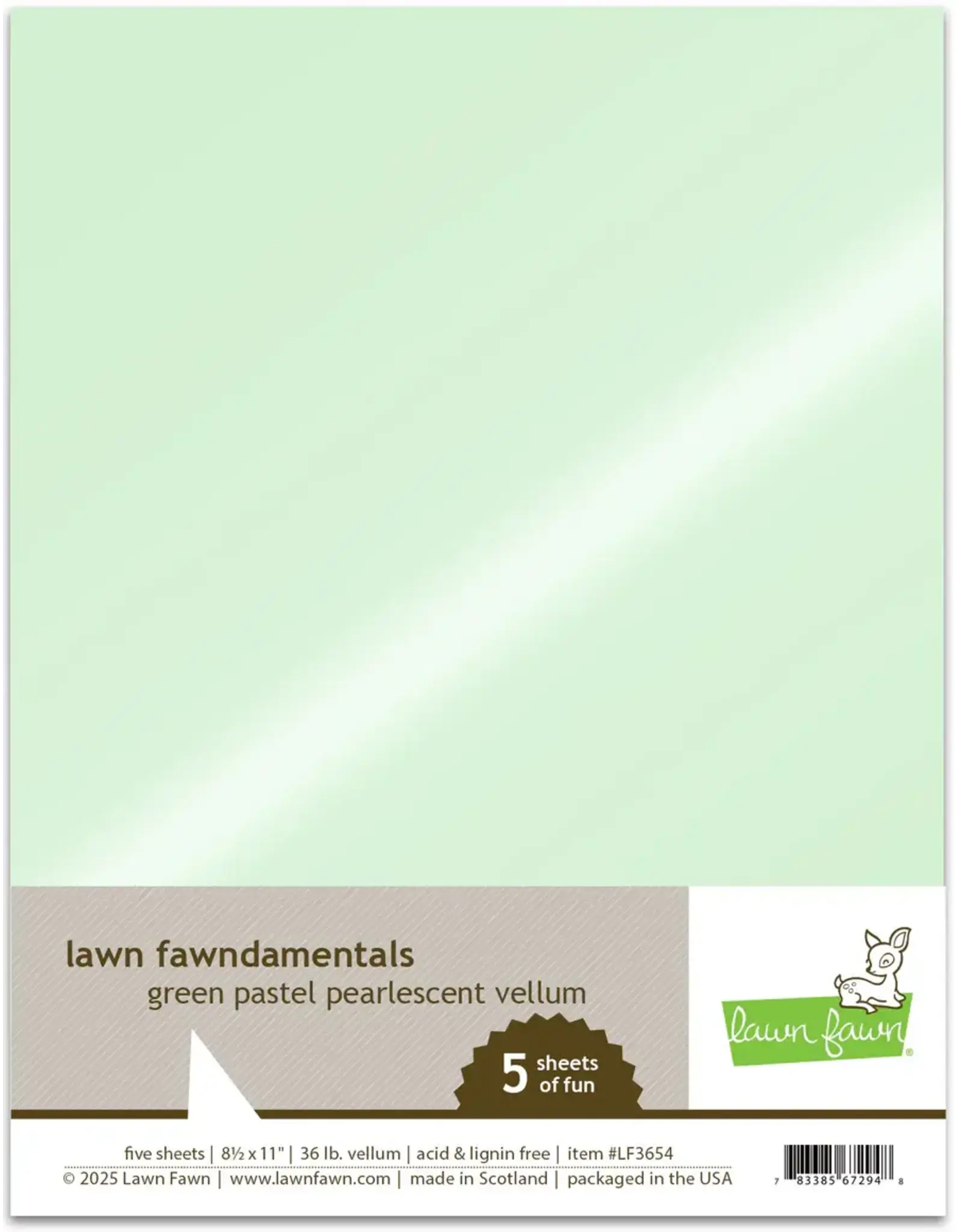 LAWN FAWN LAWN FAWN FAWNDAMENTALS GREEN PASTEL VELLUM 8.5 X 11 5/PK