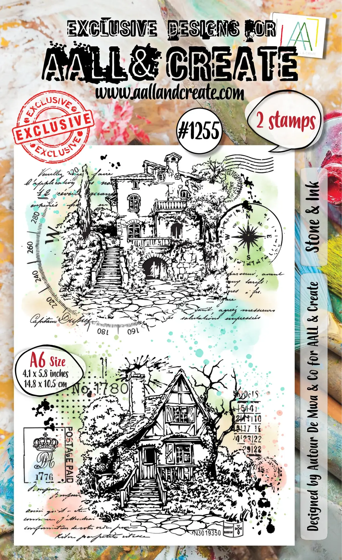 AALL & CREATE AALL & CREATE AUTOUR DE MWA #1255 STONE & INK A6 CLEAR STAMP SET