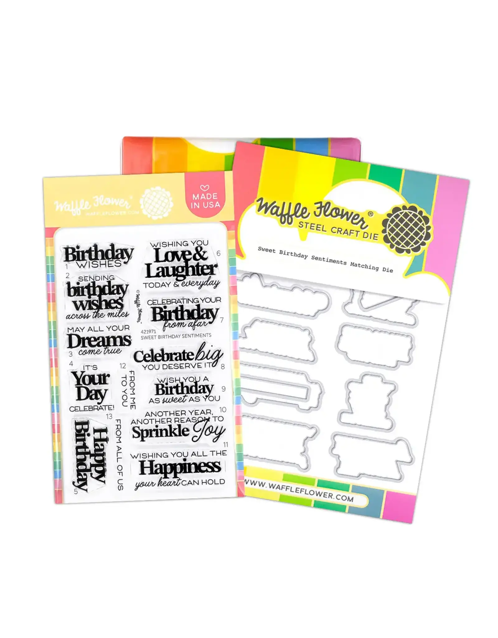 WAFFLE FLOWER WAFFLE FLOWER SWEET BIRTHDAY SENTIMENTS CLEAR STAMP SET AND DIE COMBO