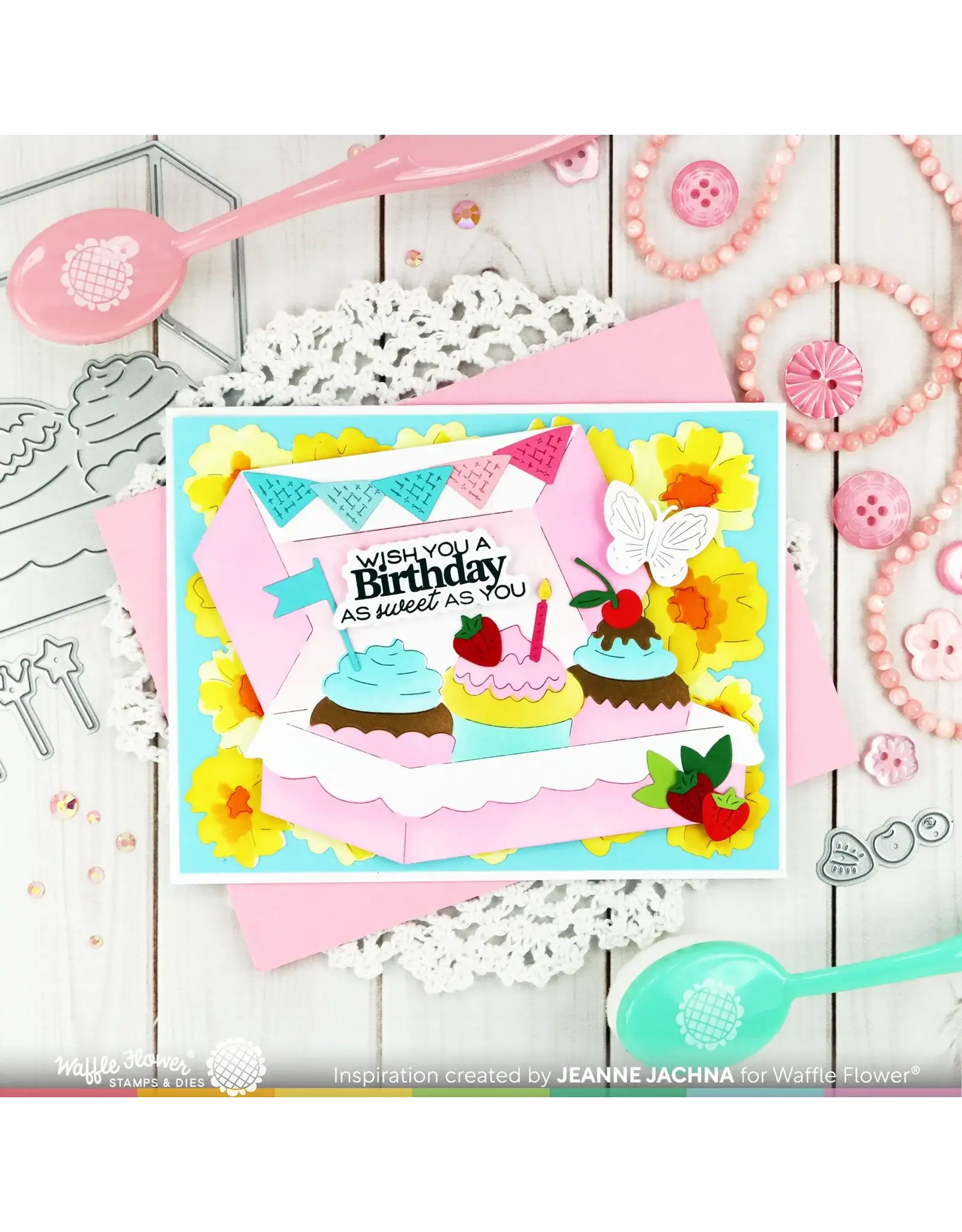 WAFFLE FLOWER WAFFLE FLOWER SWEET BIRTHDAY SENTIMENTS CLEAR STAMP SET AND DIE COMBO