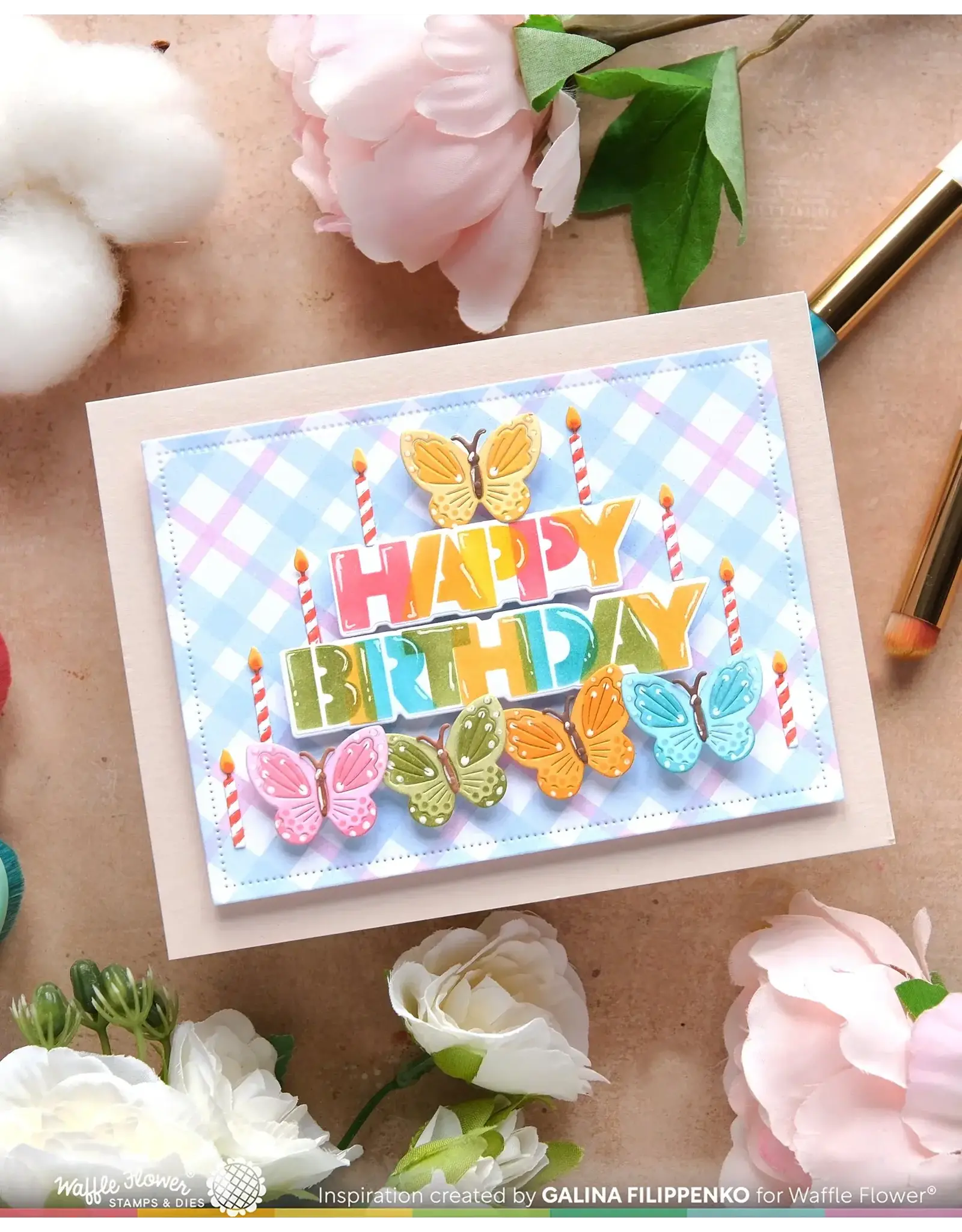 WAFFLE FLOWER WAFFLE FLOWER OVERLAPPING HAPPY BIRTHDAY DIE-N-STENCIL