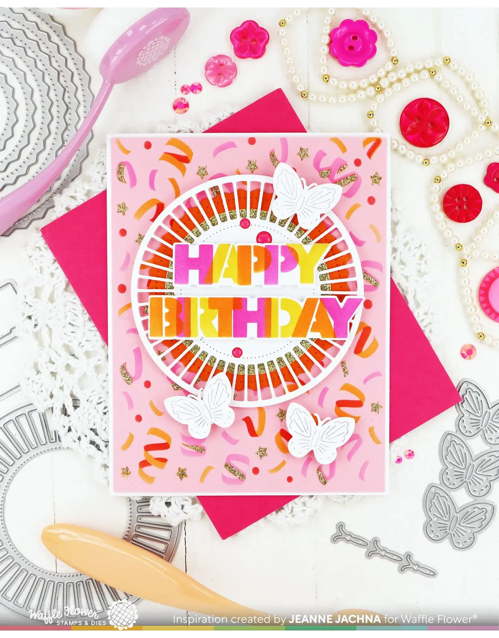 WAFFLE FLOWER WAFFLE FLOWER OVERLAPPING HAPPY BIRTHDAY DIE-N-STENCIL