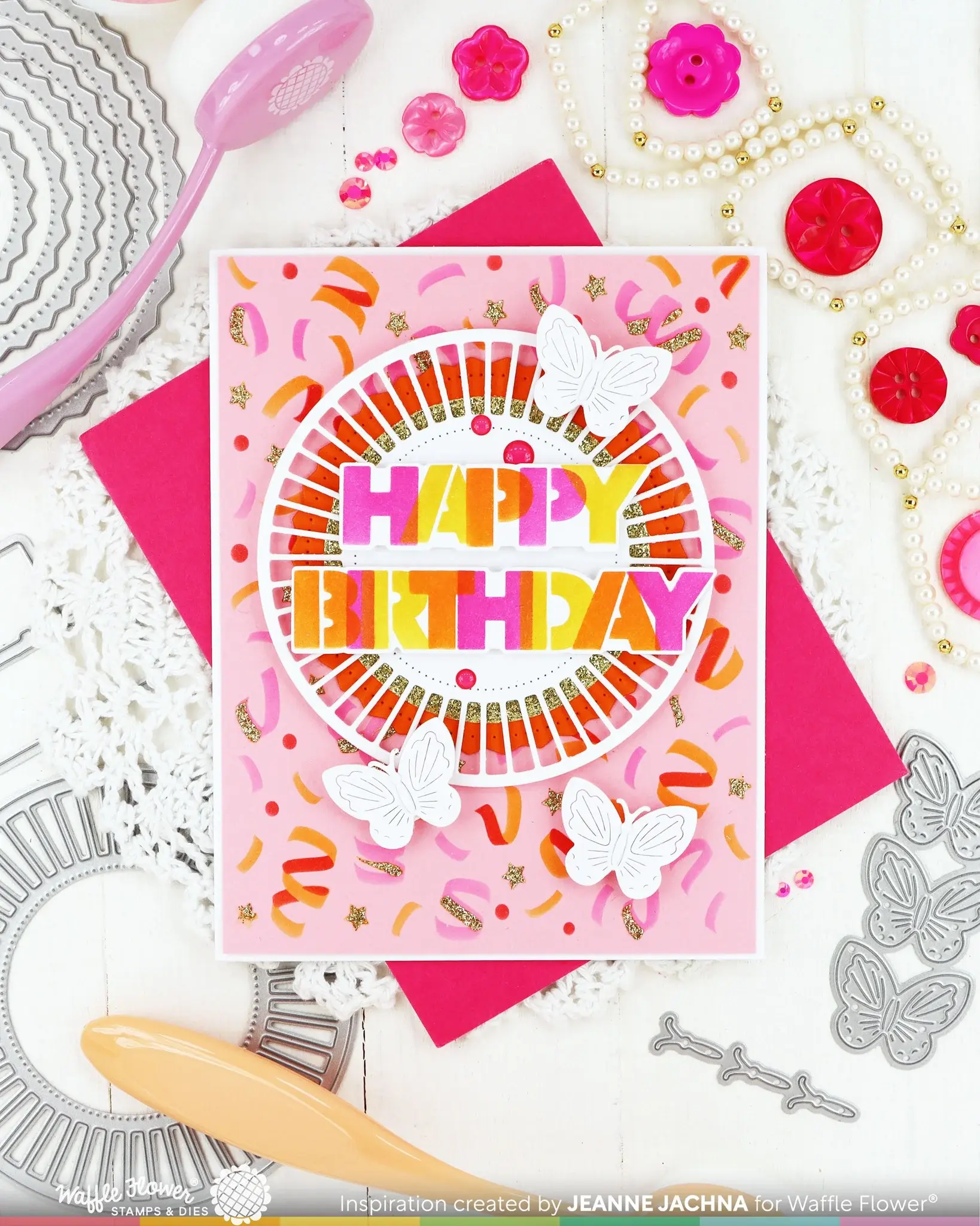 WAFFLE FLOWER WAFFLE FLOWER OVERLAPPING HAPPY BIRTHDAY DIE-N-STENCIL