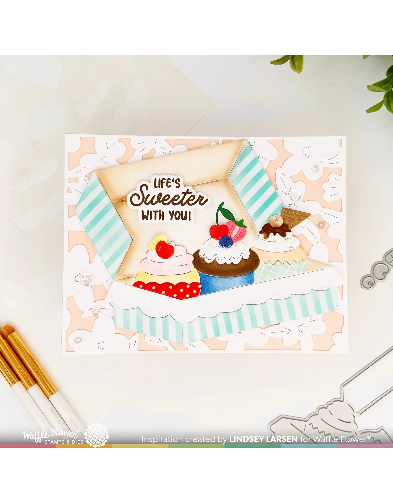 WAFFLE FLOWER WAFFLE FLOWER HEY CUPCAKE SENTIMENTS CLEAR STAMP SET AND DIE COMBO