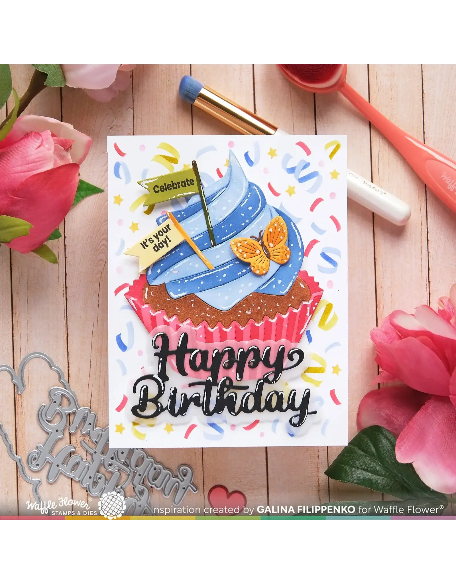WAFFLE FLOWER WAFFLE FLOWER HAPPY BIRTHDAY SCRIPT WORD DIE