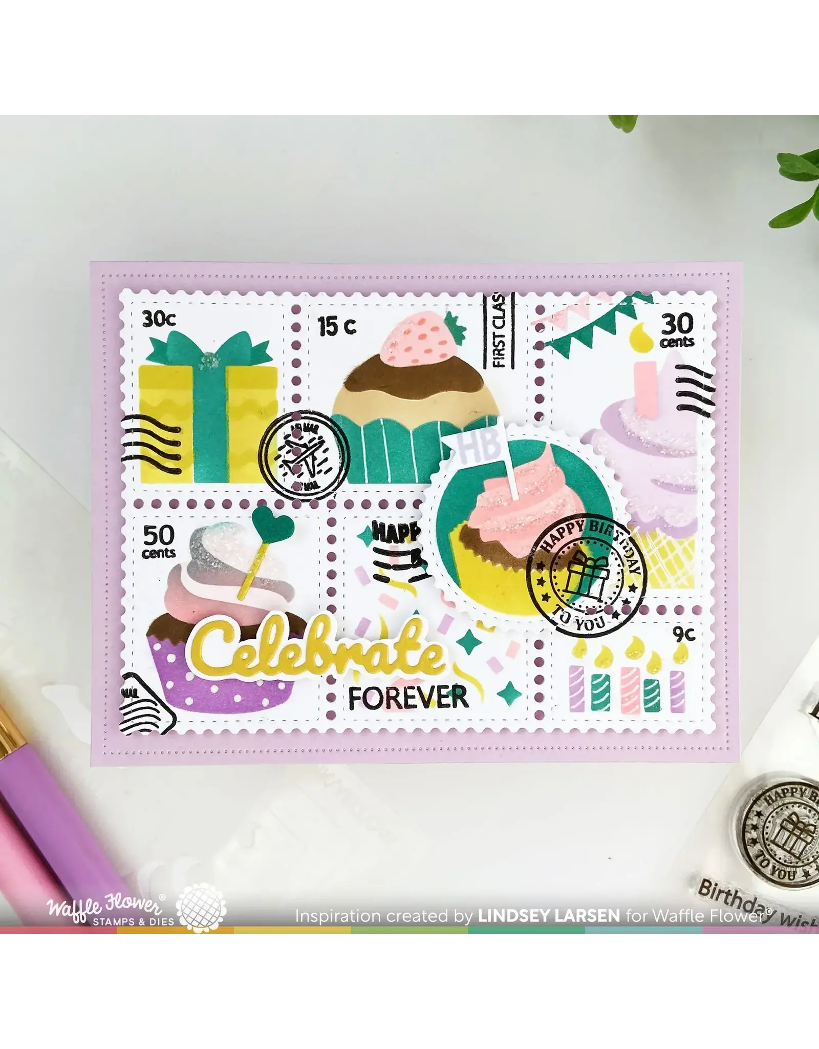 WAFFLE FLOWER WAFFLE FLOWER CUPCAKE TOPPER ADDITIONS CLEAR STAMP SET