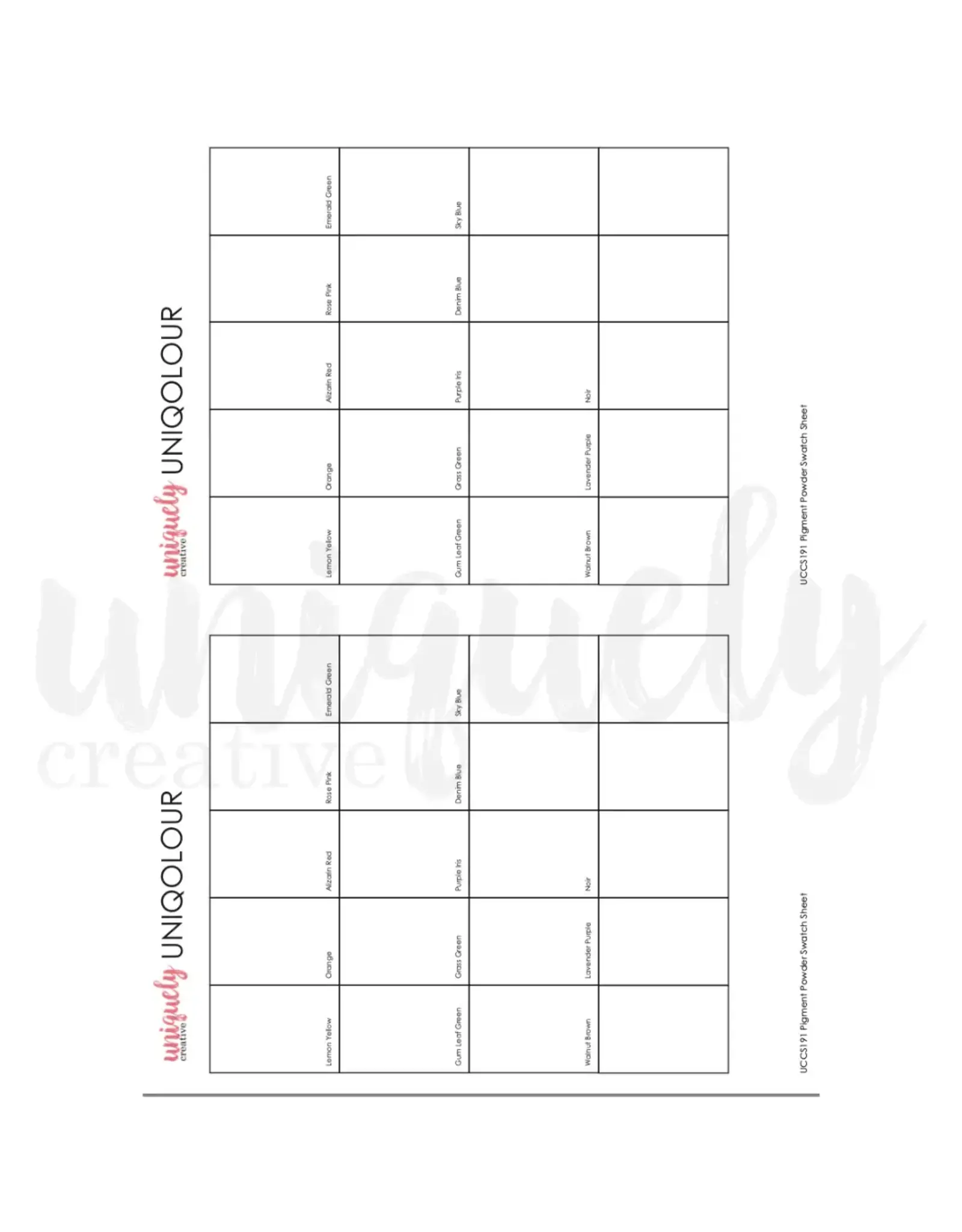 UNIQUELY CREATIVE UNIQUELY CREATIVE PIGMENT POWDER SWATCH SHEET