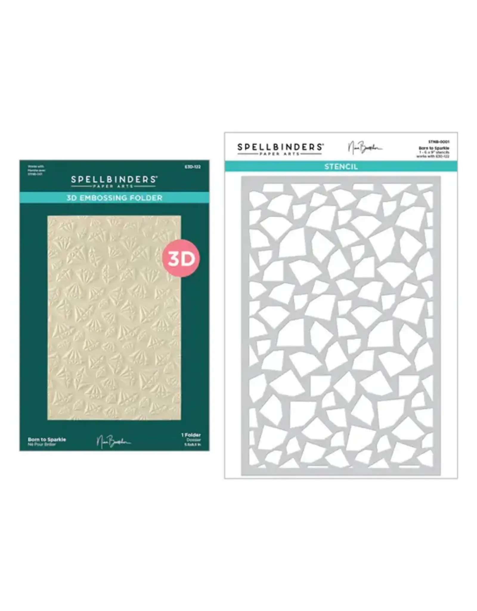 SPELLBINDERS SPELLBINDERS NINA BOETTCHER BOUGIE BIRTHDAY COLLECTION BORN TO SPARKLE 3D EMBOSSING FOLDER AND STENCIL