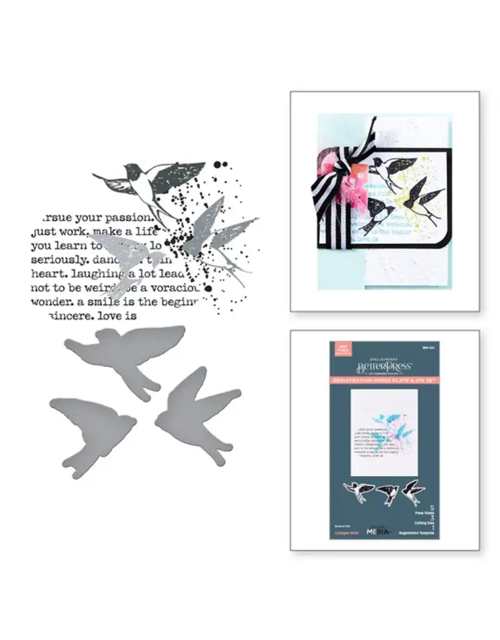 SPELLBINDERS SPELLBINDERS BETTERPRESS DINA WAKLEY COLLAGED BIRDS COLLECTION COLLAGED BIRDS PRESS PLATES & DIE SET