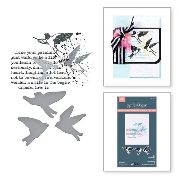 SPELLBINDERS SPELLBINDERS BETTERPRESS DINA WAKLEY COLLAGED BIRDS COLLECTION COLLAGED BIRDS PRESS PLATES & DIE SET