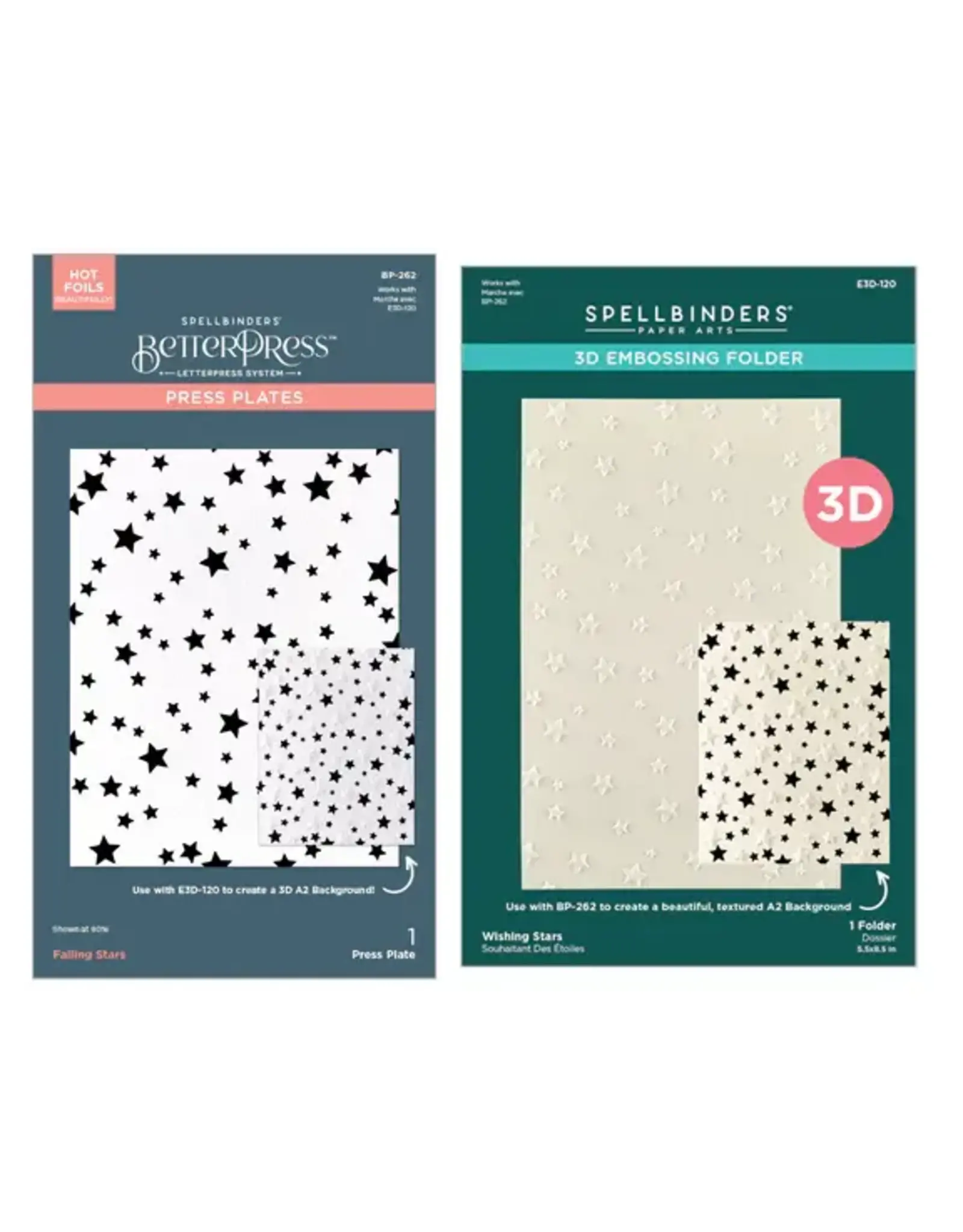 SPELLBINDERS SPELLBINDERS LITTLE SMILES COLLECTION WISHING AND FALLING STARS 3D EMBOSSING FOLDER AND BETTERPRESS BUNDLE