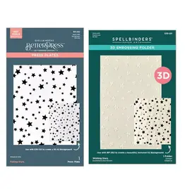 SPELLBINDERS SPELLBINDERS LITTLE SMILES COLLECTION WISHING AND FALLING STARS 3D EMBOSSING FOLDER AND BETTERPRESS BUNDLE