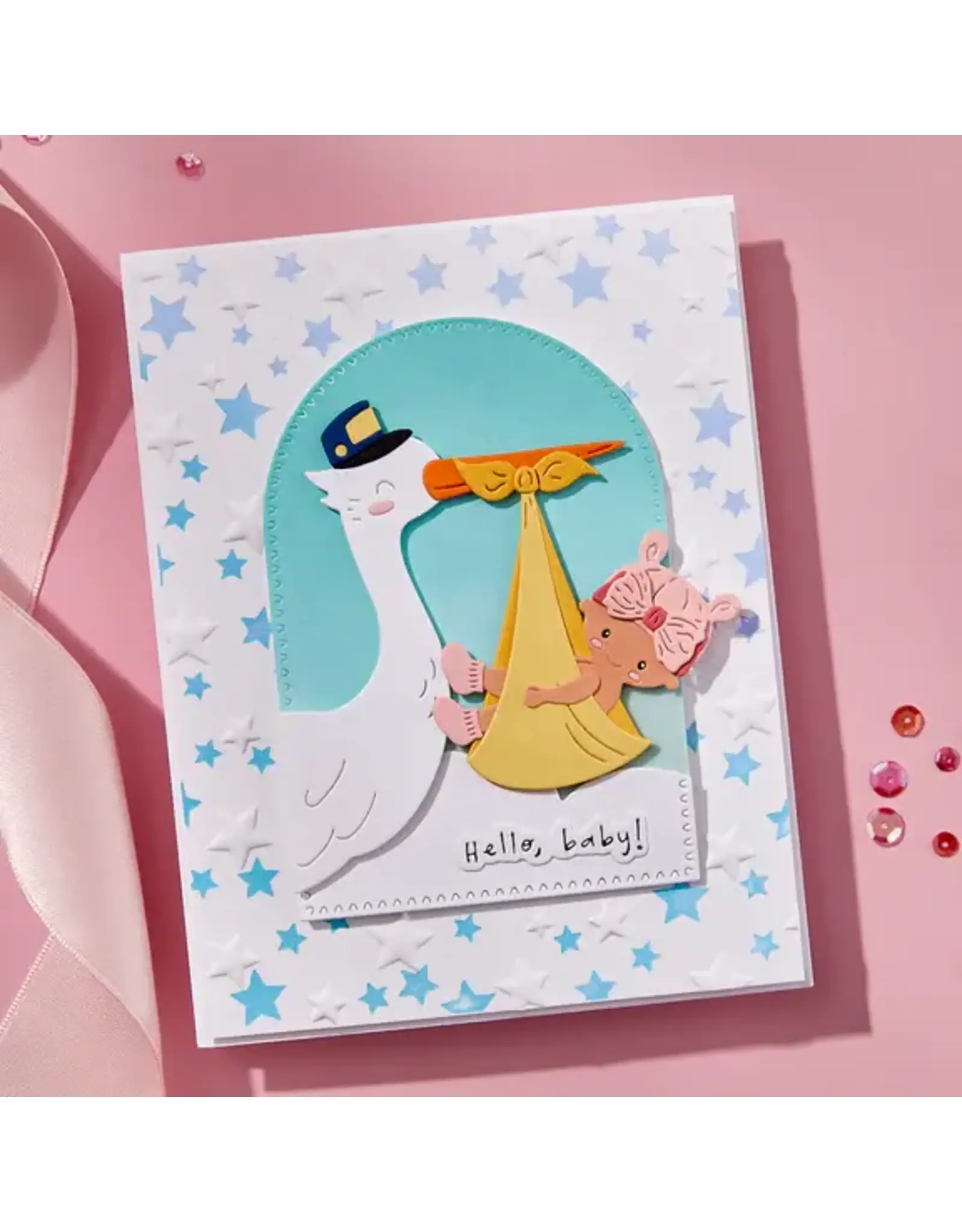 SPELLBINDERS SPELLBINDERS LITTLE SMILES COLLECTION WISHING AND FALLING STARS 3D EMBOSSING FOLDER AND BETTERPRESS BUNDLE