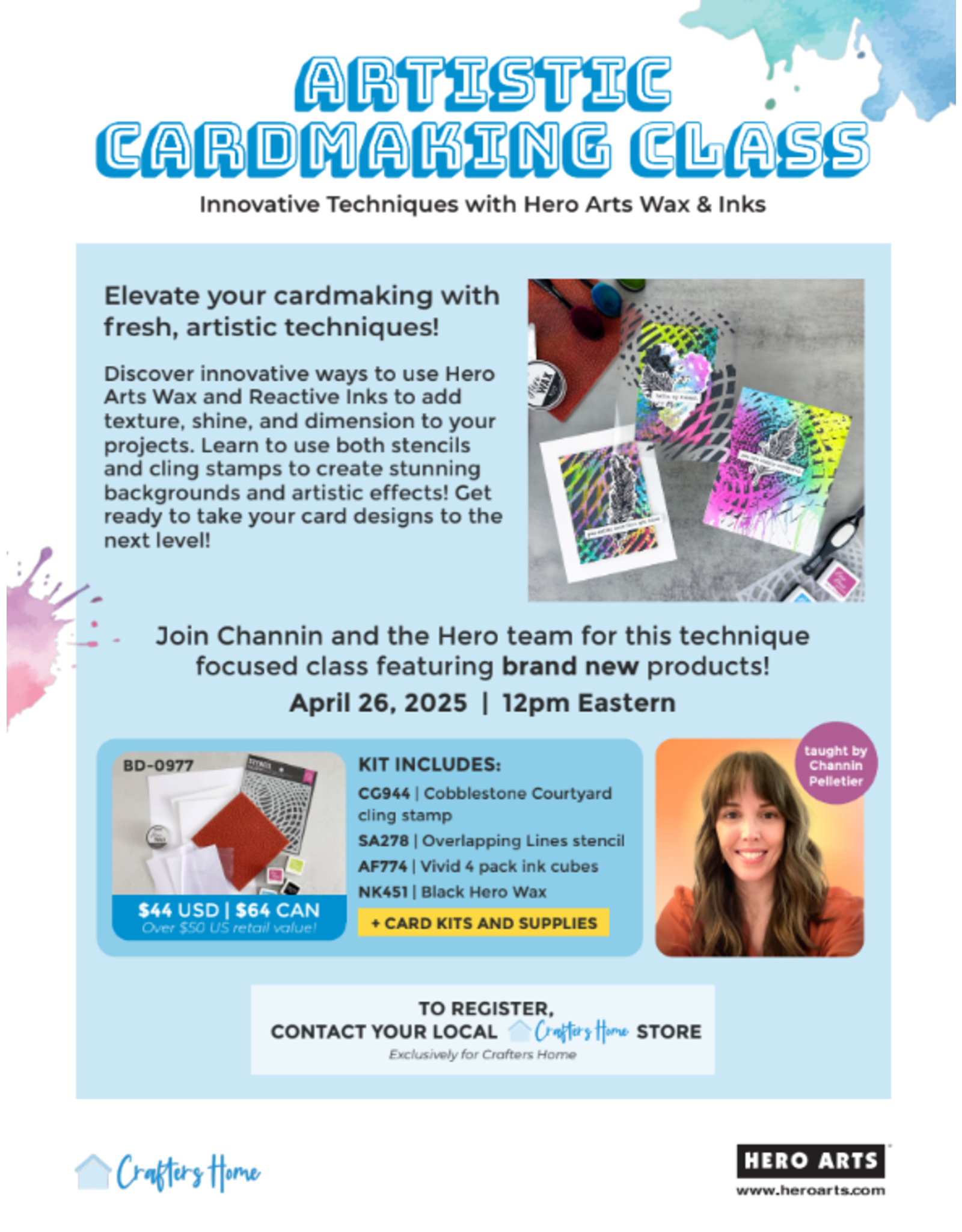CRAFTERS HOME CRAFTERS HOME HERO ARTS ARTISTIC ON-LINE CARD MAKING CLASS APRIL 26,2025 12PM  EDT