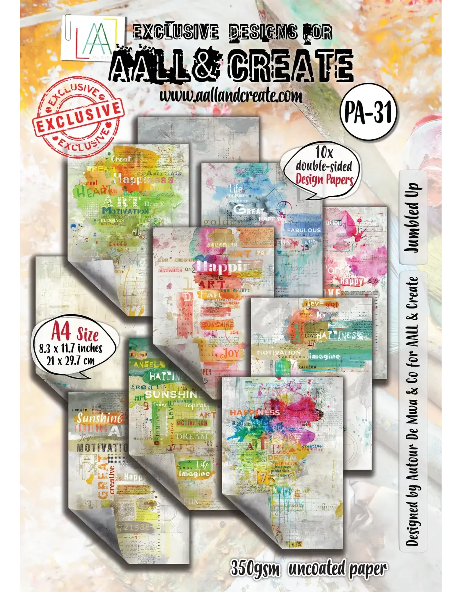 AALL & CREATE AALL & CREATE AUTOUR DE MWA & CO #31 JUMBLED UP A4 DOUBLE-SIDED DESIGN PAPERS 10/PK