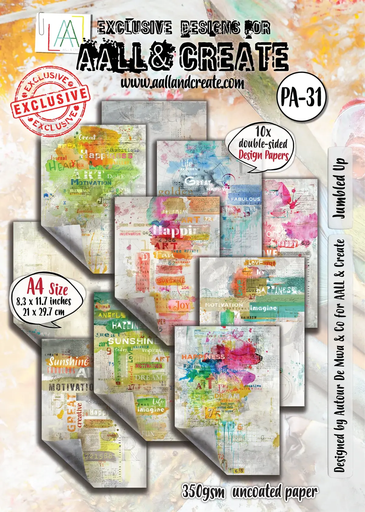 AALL & CREATE AALL & CREATE AUTOUR DE MWA & CO #31 JUMBLED UP A4 DOUBLE-SIDED DESIGN PAPERS 10/PK