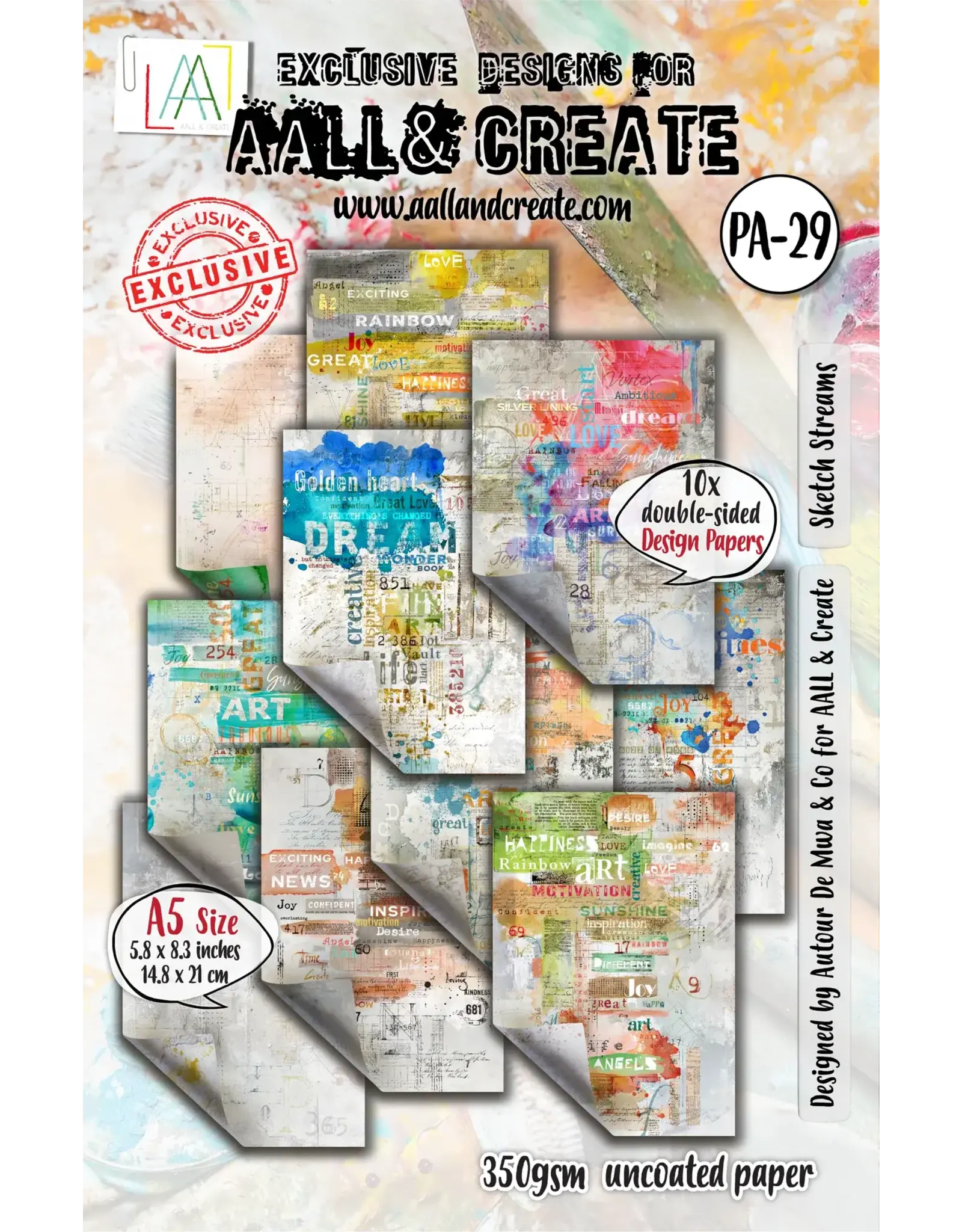 AALL & CREATE AALL & CREATE AUTOUR DE MWA & CO #29 SKETCH STREAMS A5 DOUBLE-SIDED DESIGN PAPERS 10/PK