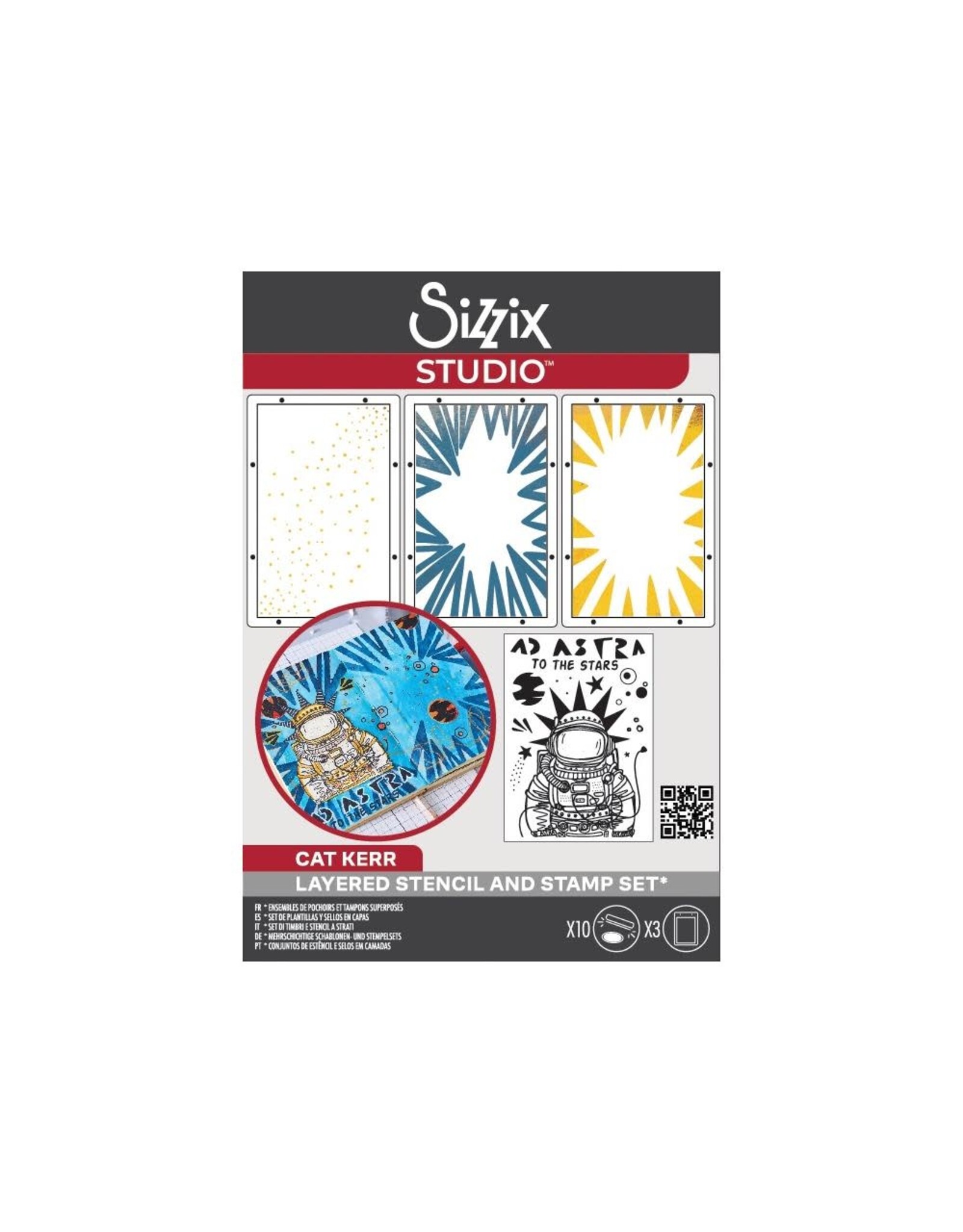 SIZZIX SIZZIX CAT KERR AD ASTRA CLEAR STAMP AND STENCIL SET