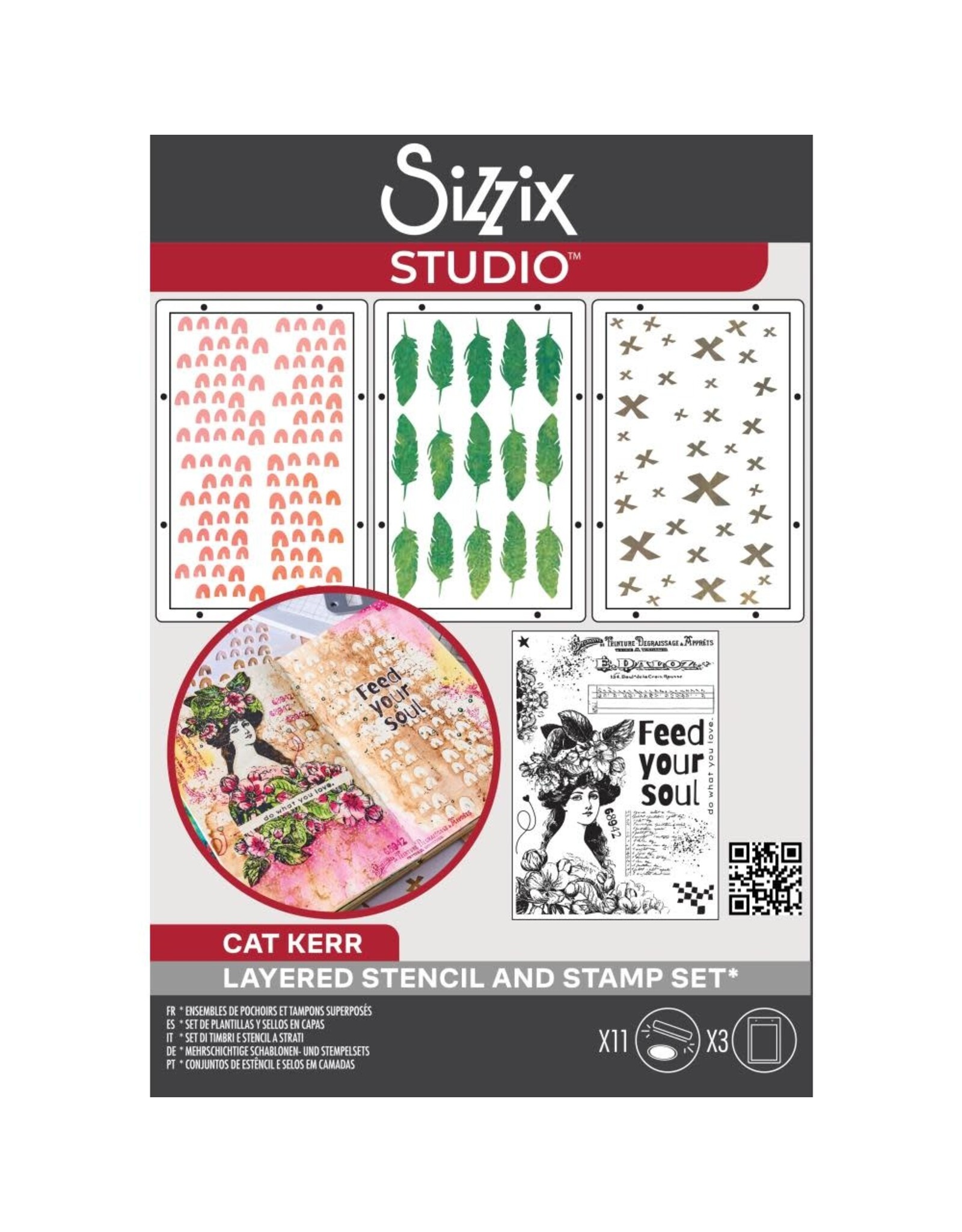 SIZZIX SIZZIX CAT KERR FEED YOUR SOUL CLEAR STAMP AND STENCIL SET