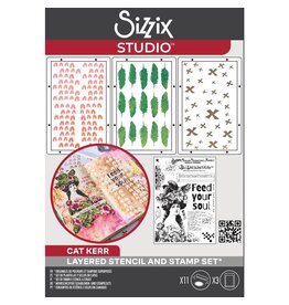SIZZIX SIZZIX CAT KERR FEED YOUR SOUL CLEAR STAMP AND STENCIL SET