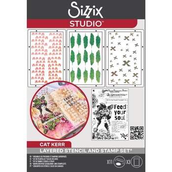 SIZZIX SIZZIX CAT KERR FEED YOUR SOUL CLEAR STAMP AND STENCIL SET