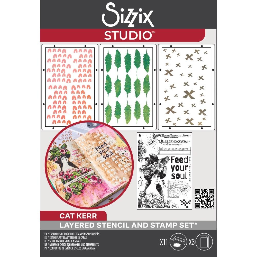SIZZIX SIZZIX CAT KERR FEED YOUR SOUL CLEAR STAMP AND STENCIL SET