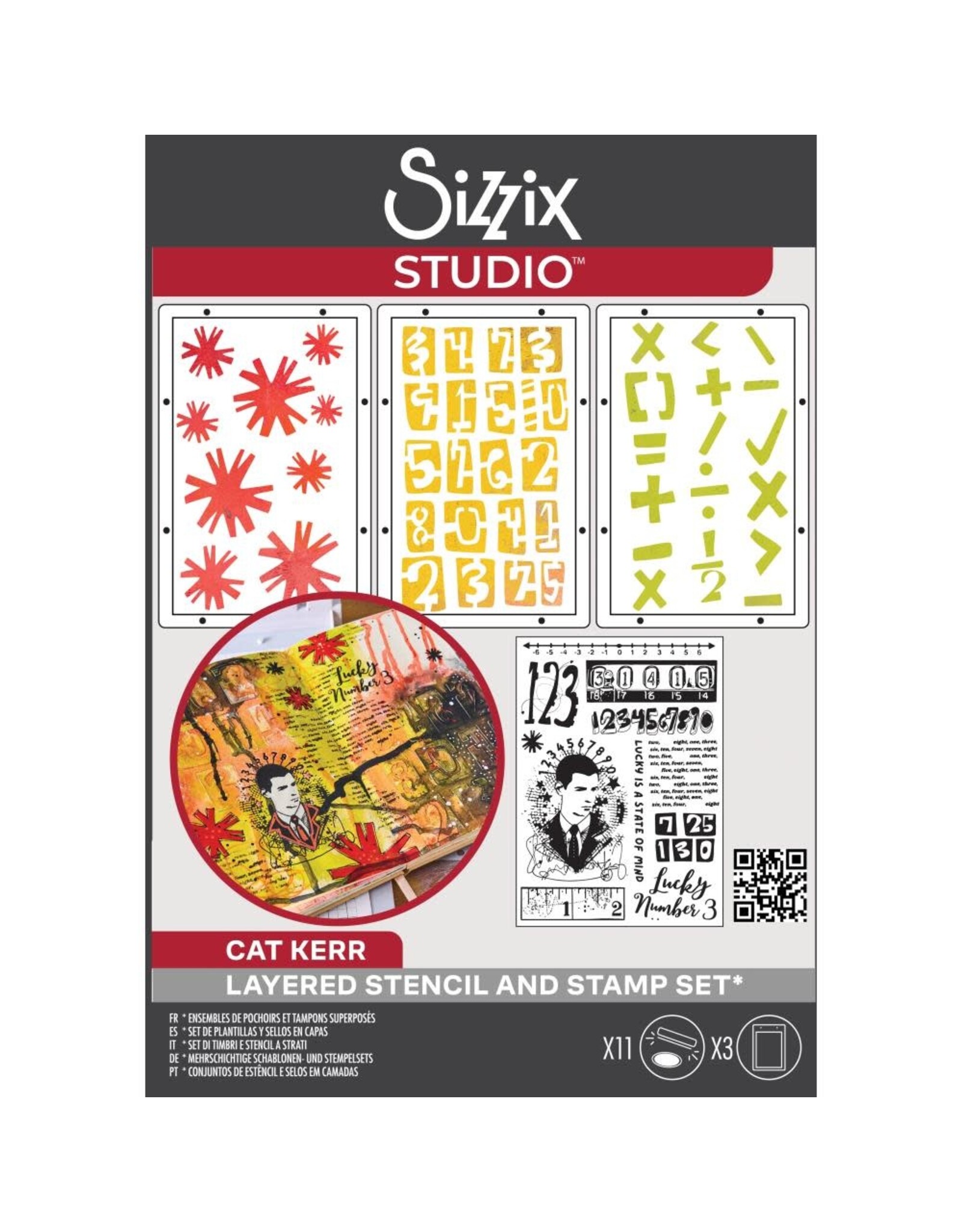SIZZIX SIZZIX CAT KERR STRENGTH IN NUMBERS CLEAR STAMP AND STENCIL SET